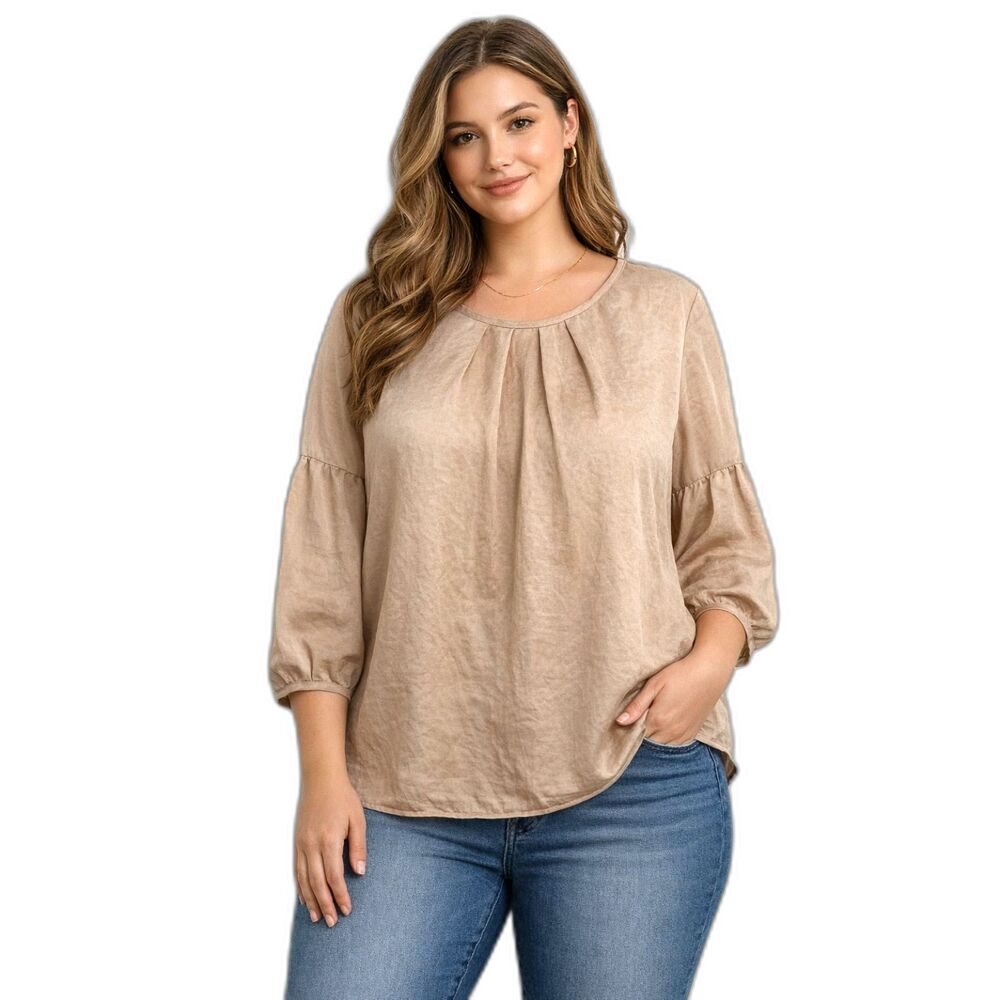 Talbots Office Blouse 12P Poly Solid Silky Champagne Balloon 3/4 Sleeve Holiday